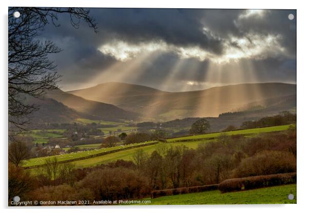 God's rays over the Brecon Beacons, South Wales Acrylic by Gordon Maclaren