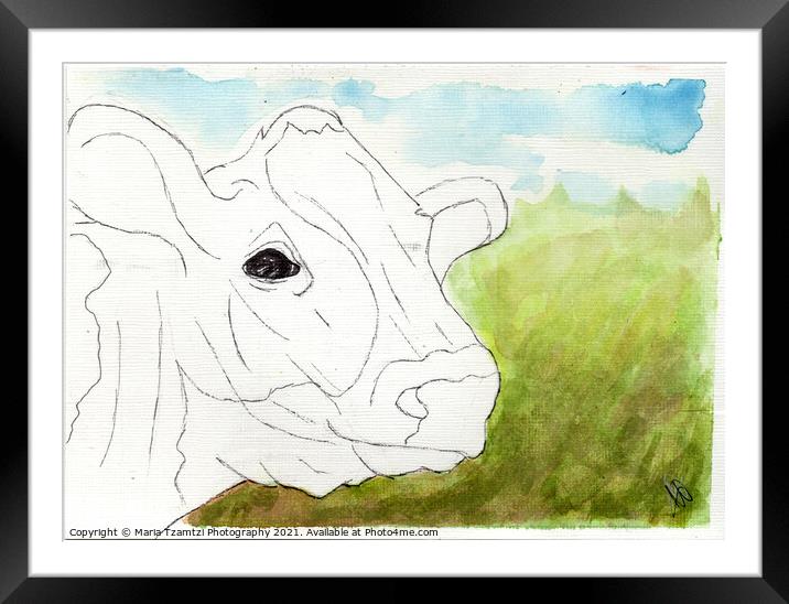 Original Art - Karla the Cow by Maria Tzamtzi Framed Mounted Print by Maria Tzamtzi Photography