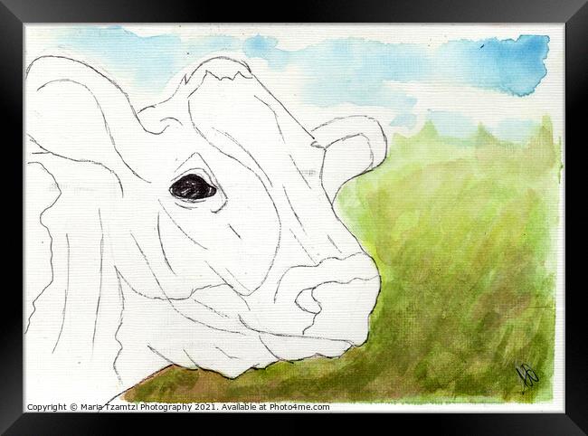 Original Art - Karla the Cow by Maria Tzamtzi Framed Print by Maria Tzamtzi Photography