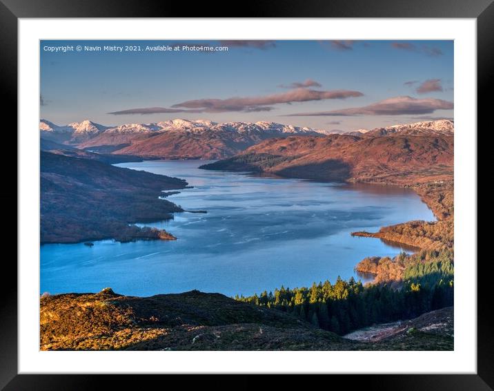 A view of Loch Katrine from Ben A'an Framed Mounted Print by Navin Mistry
