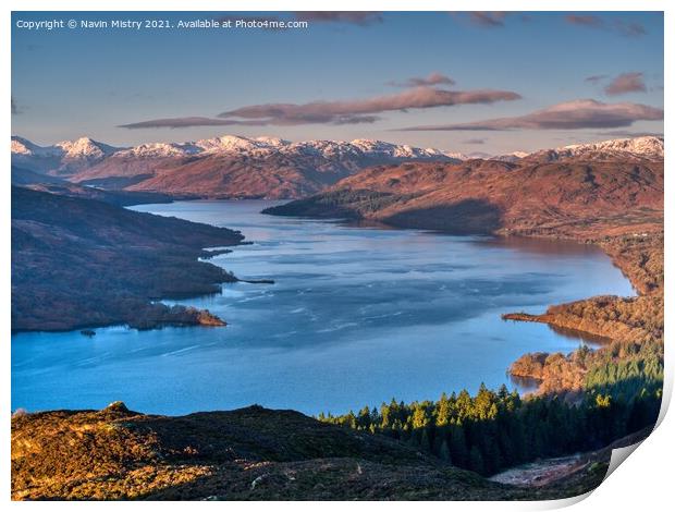 A view of Loch Katrine from Ben A'an Print by Navin Mistry