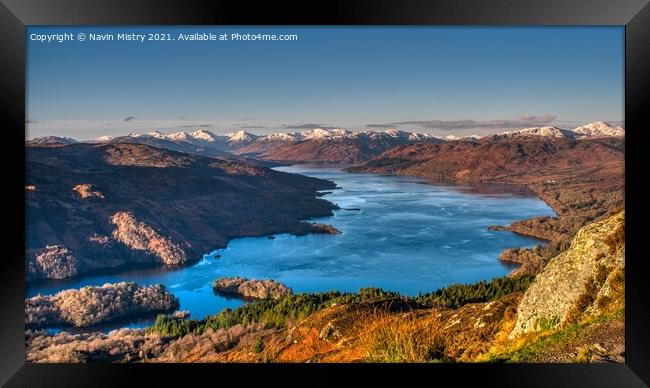 A Panoramic view of Loch Katrine from Ben A'an Framed Print by Navin Mistry