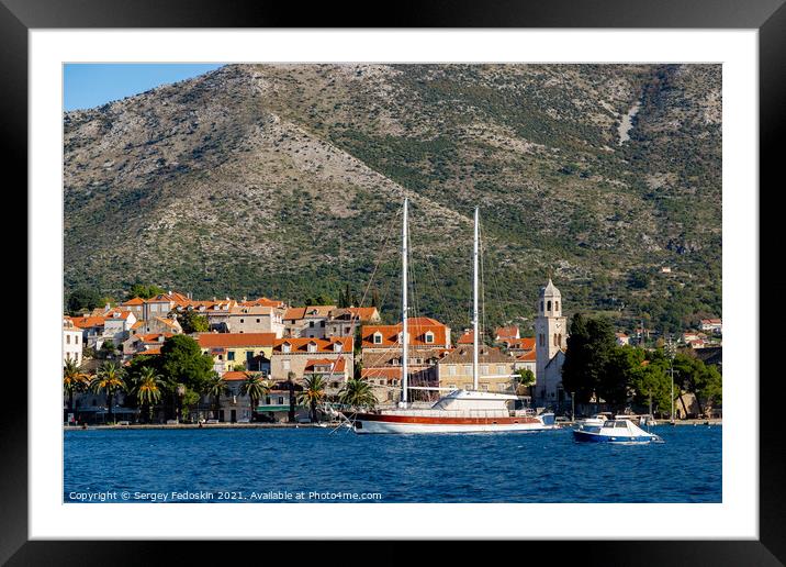 Yachts in harbor of Cavtat in Dalmatia, Croatia Framed Mounted Print by Sergey Fedoskin