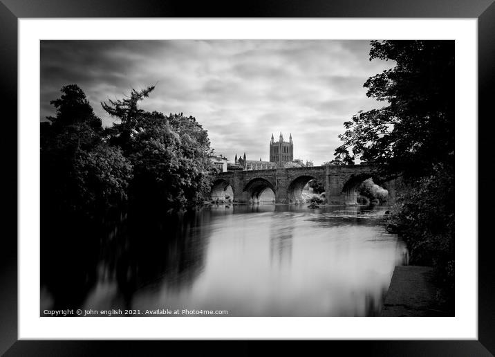 Hereford Cathderal from the river bank Framed Mounted Print by john english