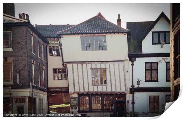 Norwich, Crooked old half-timbered building Print by Chris Rose