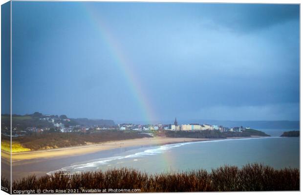 Tenby, a real rainbow view over South Beach Canvas Print by Chris Rose