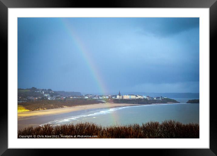 Tenby, a real rainbow view over South Beach Framed Mounted Print by Chris Rose