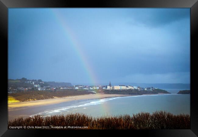 Tenby, a real rainbow view over South Beach Framed Print by Chris Rose