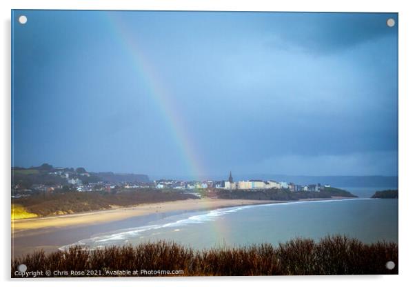 Tenby, a real rainbow view over South Beach Acrylic by Chris Rose