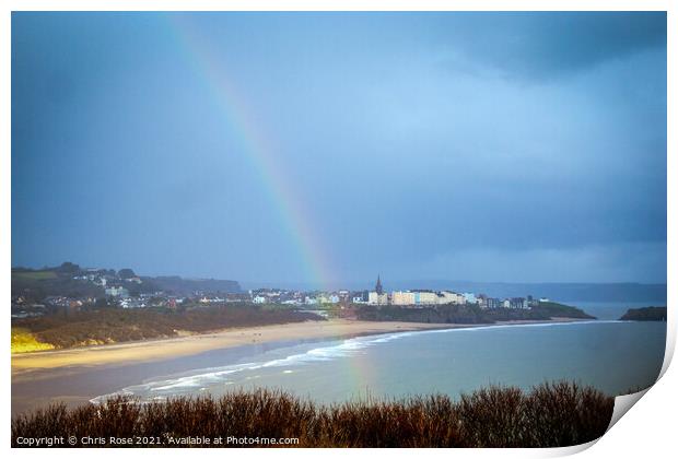 Tenby, a real rainbow view over South Beach Print by Chris Rose