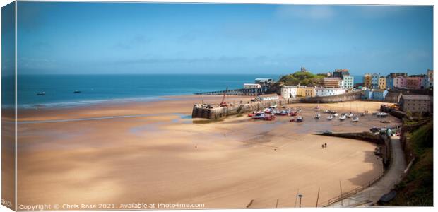 Tenby harbour panorama. Low tide. Canvas Print by Chris Rose