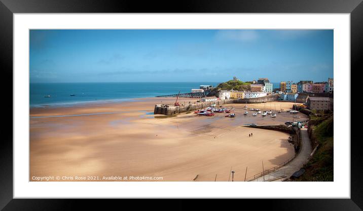 Tenby harbour panorama. Low tide. Framed Mounted Print by Chris Rose