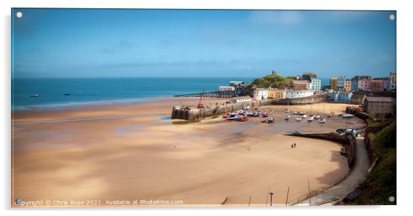 Tenby harbour panorama. Low tide. Acrylic by Chris Rose