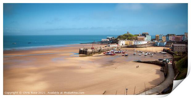 Tenby harbour panorama. Low tide. Print by Chris Rose