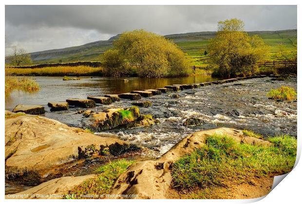 River Doe Stepping stones in the Dales Print by Diana Mower