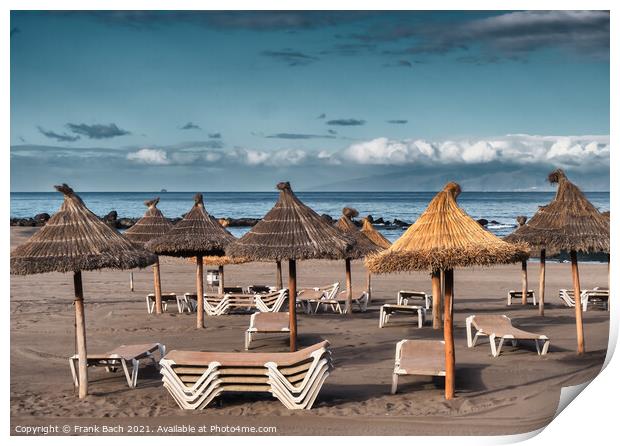 Beach with sunshades Playa Los Americas on Tenerife, Spain Print by Frank Bach