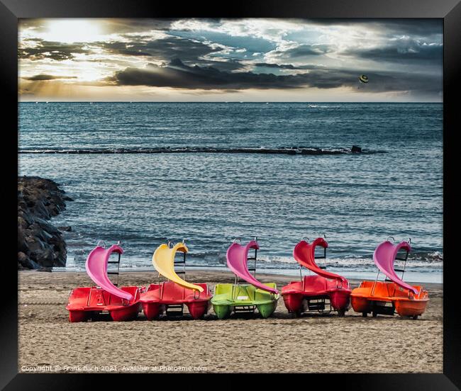 Small boats made of plastic in Playa Los Americas on Tenerife, S Framed Print by Frank Bach