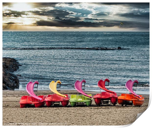 Small boats made of plastic in Playa Los Americas on Tenerife, S Print by Frank Bach