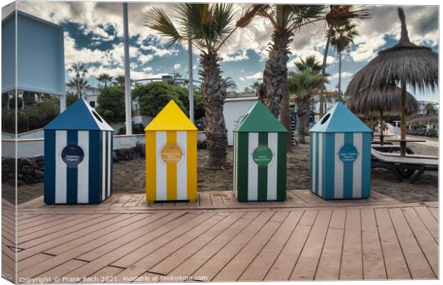 Garbage bins in many colors in Playa Los Americas on Tenerife, S Canvas Print by Frank Bach