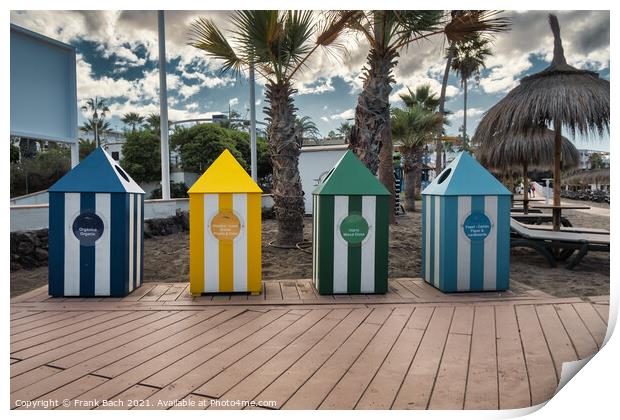 Garbage bins in many colors in Playa Los Americas on Tenerife, S Print by Frank Bach