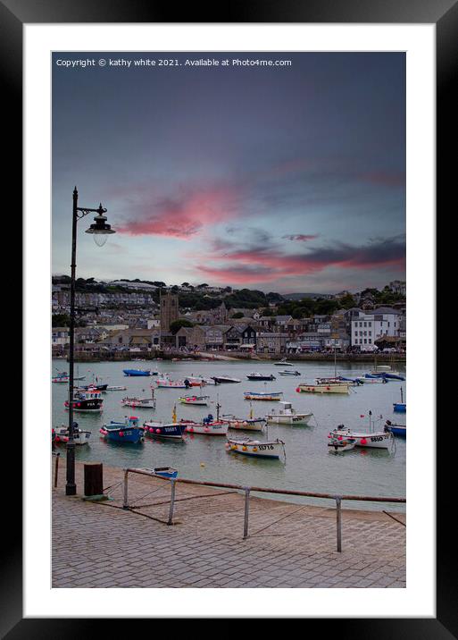 Penzance Cornwall, Sunset Framed Mounted Print by kathy white