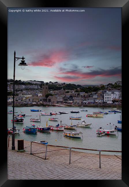 Penzance Cornwall, Sunset Framed Print by kathy white