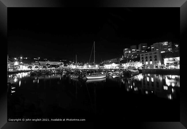 Torquay Harbour at Night Framed Print by john english