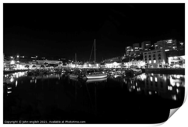 Torquay Harbour at Night Print by john english