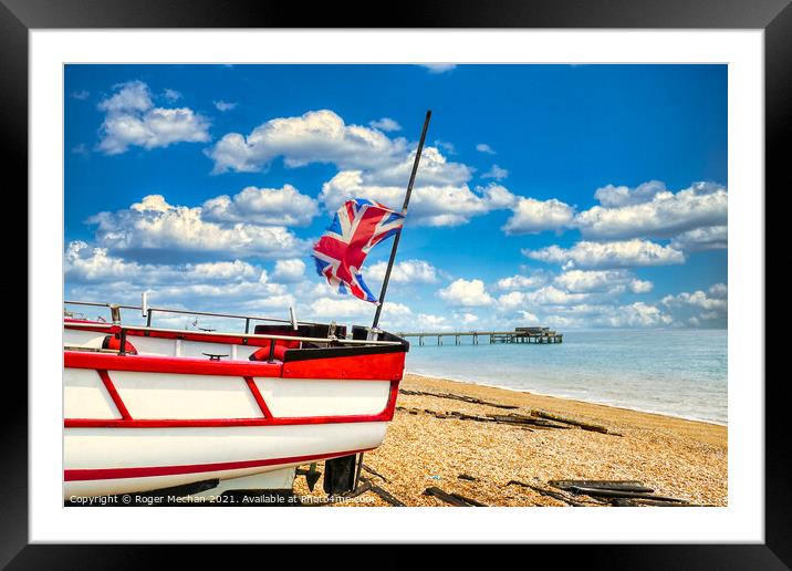 Union Jack Boat and Pier in Deal Framed Mounted Print by Roger Mechan