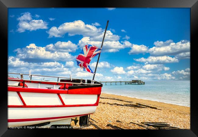 Union Jack Boat and Pier in Deal Framed Print by Roger Mechan