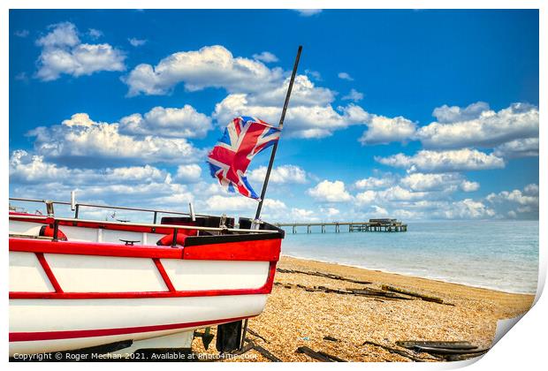 Union Jack Boat and Pier in Deal Print by Roger Mechan