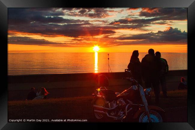 Harley Davidson in the Sunset at Hunstanton Framed Print by Martin Day