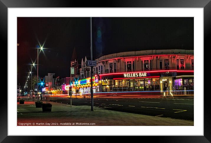 Wellies Bar Neon Nightlife on Skegness Seafront Framed Mounted Print by Martin Day