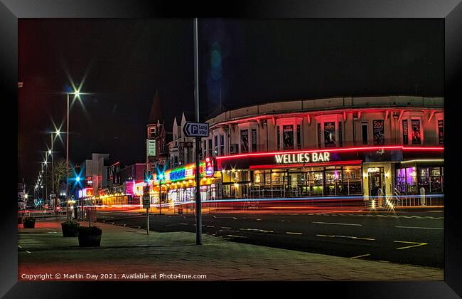 Wellies Bar Neon Nightlife on Skegness Seafront Framed Print by Martin Day