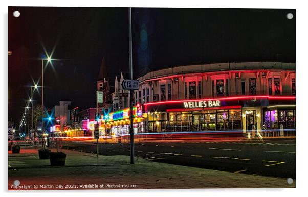 Wellies Bar Neon Nightlife on Skegness Seafront Acrylic by Martin Day