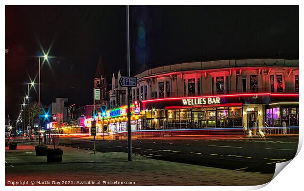 Wellies Bar Neon Nightlife on Skegness Seafront Print by Martin Day
