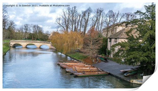 Punts behind, Trinity college Print by Jo Sowden