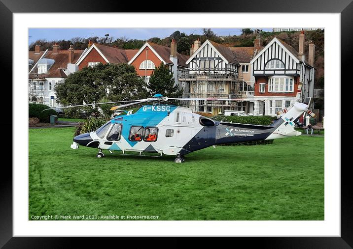 Air Ambulance in Action. Framed Mounted Print by Mark Ward