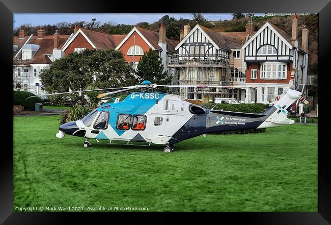 Air Ambulance in Action. Framed Print by Mark Ward