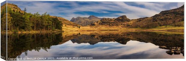 Blea tarn reflection with the langdale mountains 639 Canvas Print by PHILIP CHALK