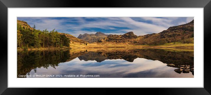 Blea tarn reflection with the langdale mountains 639 Framed Mounted Print by PHILIP CHALK