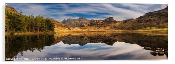 Blea tarn reflection with the langdale mountains 639 Acrylic by PHILIP CHALK