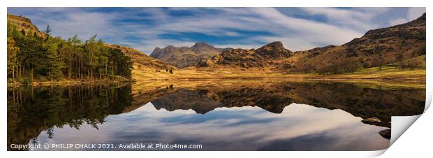 Blea tarn reflection with the langdale mountains 639 Print by PHILIP CHALK