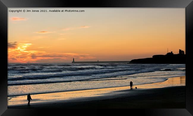 December daybreak on Tynemouth Long Sands - Panorama Framed Print by Jim Jones