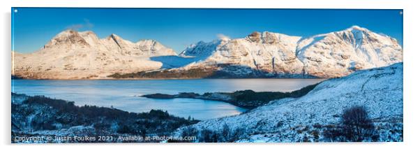 Winter view of Beinn Alligin & Liathach, Torridon Acrylic by Justin Foulkes