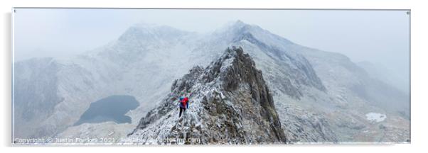 Crib Goch winter panorama, Snowdon Acrylic by Justin Foulkes