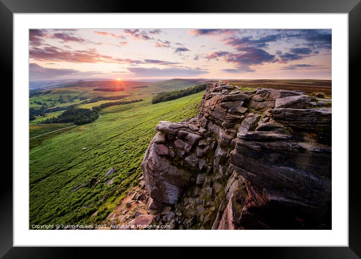 Stanage Edge at sunset, Peak District National Park Framed Mounted Print by Justin Foulkes