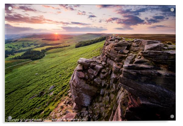 Stanage Edge at sunset, Peak District National Park Acrylic by Justin Foulkes