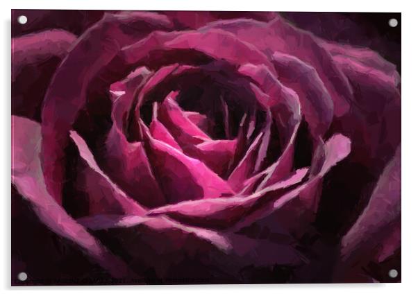 Purple Rose Painting Acrylic by PAULINE Crawford