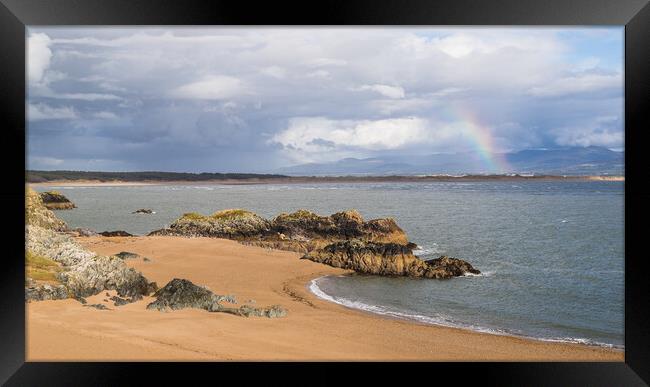 Rainbow over Llanddwyn Island and Newborough Forest Framed Print by Jason Wells